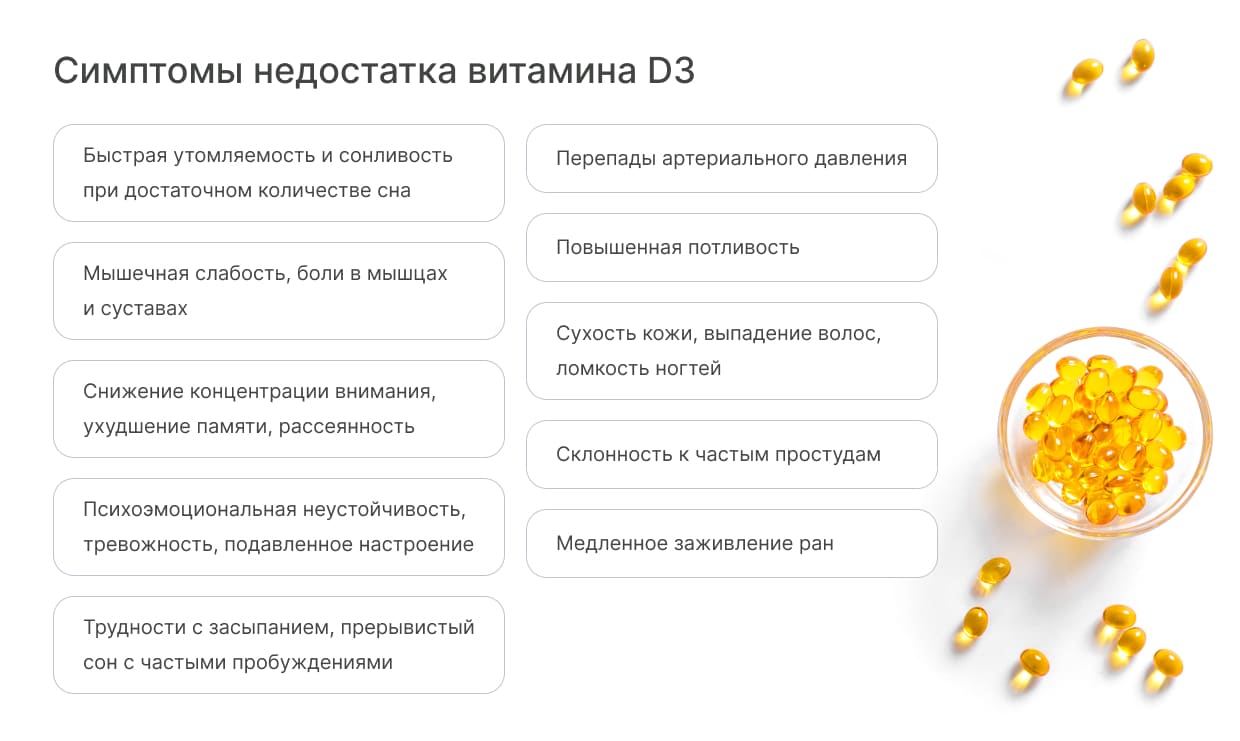 Признаки дефицита витамина D3 Признаки дефицита витамина D3